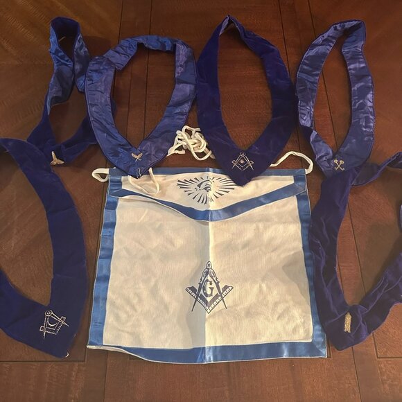 VTG Masonic - Master Mason EMBROIDERED Apron Bag & Blue Lodge Officers Collars - Picture 1 of 3